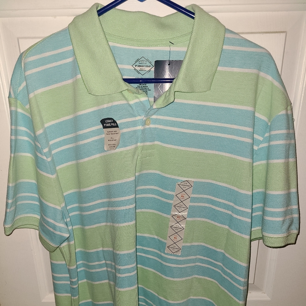 Mens XL St John's bay Green and white striped pole new with tags
